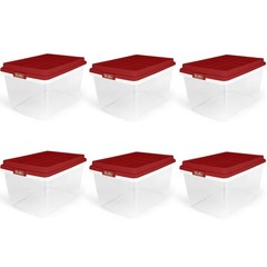 Hefty 72 Quart Clear Plastic Christmas Storage Bin with Holiday Red HIRISE Lid,