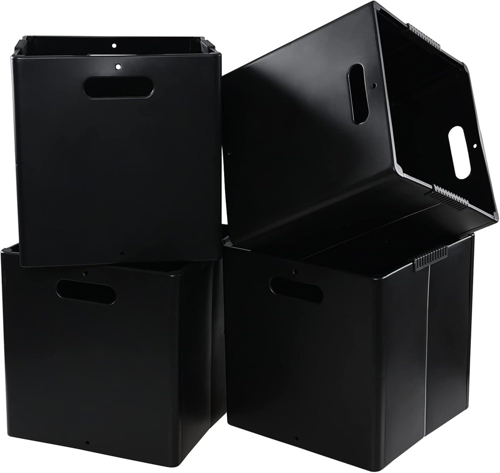 Foldable Black Storage Cubes with Handles – 4 Pack Baskets for Organizing