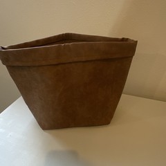 Foldable Brown Faux Leather Storage Bin Basket w/ Garden Text/flower pot cover