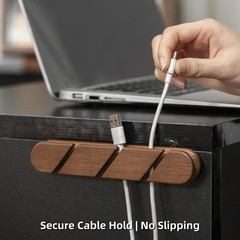 Black Walnut Wood Cable Organizer (3-Slot) Desk Cord Management Cable Holder …