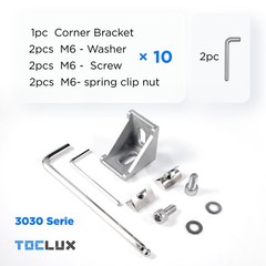 10 PCS Silver 3030 Aluminum Extrusion Corner Bracket Kit T Slot Rail Hardware