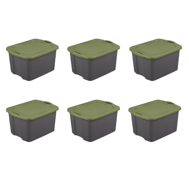 Sterilite 17.5 Gallon EZ Carry Storage Tote with Handles, Gray/Green, 6 Pack