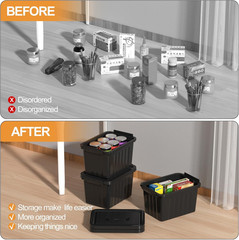 Stackable Black Plastic Storage Bins with Lids & Latches – 6 Pack