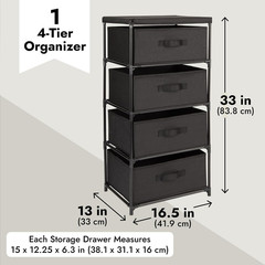 4-Tier Fabric Dresser for Closet – 16.5 X 13 X 33 In, Black – Storage Cabinet wi