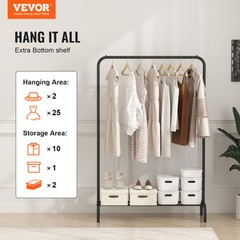 VEVOR Clothes Rack Heavy Duty Clothing Garment Rack with Hanging Rod Bedroom