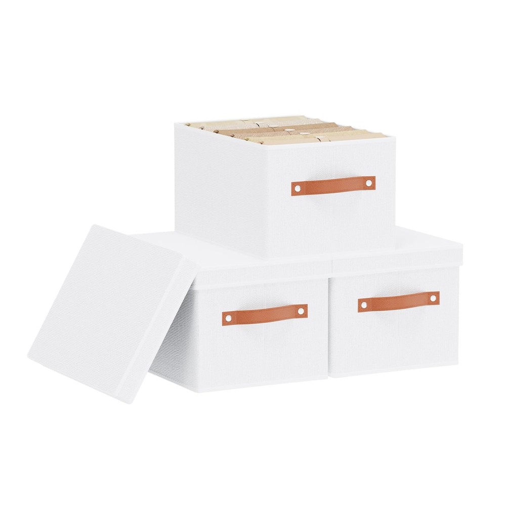 Fabric Storage Boxes with Lids, 7.1 x 9.1 x 13 Inch Clothes Bins for Shelves,…