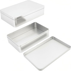 2 Pieces Rectangular Tin Box Containers, Silver, 8.5 X 5.3 X 1.9 in | Empty, for