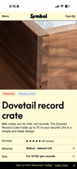 Record LP Crate, Storage Box, Solid Walnut, Dovetail Joinery, Symbol Audio