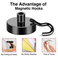 Magnetic Hooks, 50Lbs Strong Neodymium Black Magnet Hook for Hanging, Heavy D…