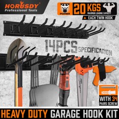Garage Tool Organization 9pc Double Hooks Holder 64″ Utility Rack Wall Mount