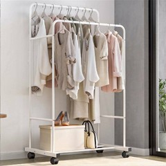 Double Rod Metal Clothing Garment Rack on Wheel Heavy Duty Portable Closets
