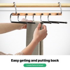 6-in-1 Wooden Pants Hanger – Space-Saving Closet Organizer Rack with Stainles…