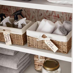 12 In. W X 6.5 In. D X 5.3 In. H Seagrass Shelf Basket Lined with White Lining