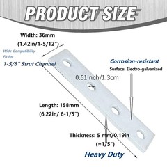 9 PCS 4 Hole Flat Plate Connector Bracket Galvanized 1/2″ Bolt 15/8″ Strut
