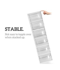 Stackable (12 Pack) White Shoe Storage Organizer Boxes with Magnetic Doors