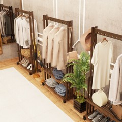 Walnut Wood Rolling Clothing Garment Rack Open Wardrobe f Entryway Bedroom Shop