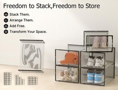 12 Pack X-Large Clear Stackable Shoe Storage Boxes Plastic Sneaker Organizer