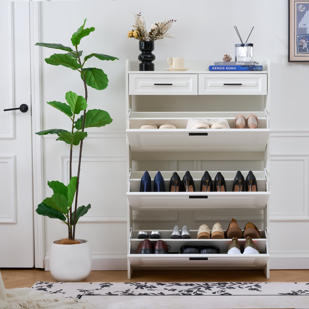 Shoe Cabinet with 3 Hidden Flip Drawers & 2 Storage drawer