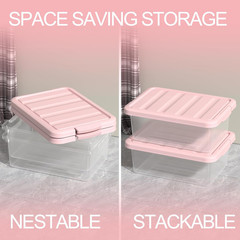Set of 2 Clear Storage Bins with Pink Lids – 14 Quart Organizers for Home & Offi