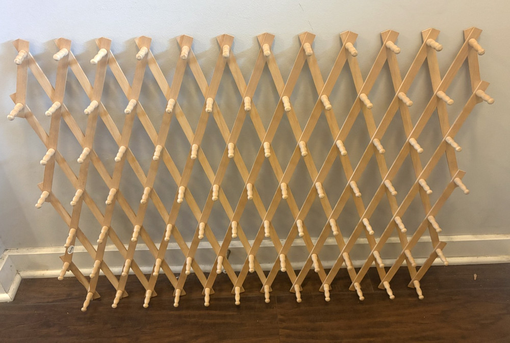VTG X Large 84 Pegs Wood Accordion Wall Peg Rack Hanging Display Mugs Hats Herbs