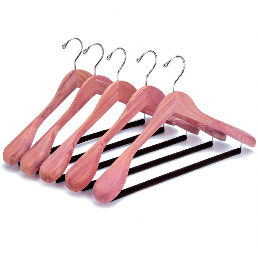 5 Pack Cedar Suit Hangers Wide Shoulder Wooden Clothes Coat Jacket NonSlip Bar