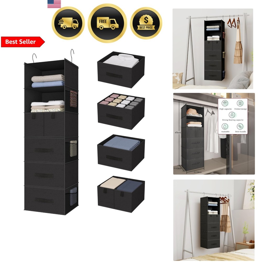 Hanging Closet Organizer with 5 Drawers 6 Shelves Storage for Wardrobe RV Black