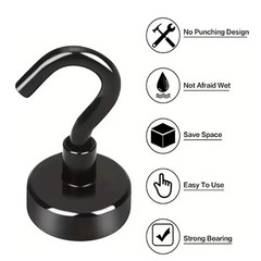 6 Pack 110 Lbs Magnetic Hooks Heavy Duty, Neodymium Magnet Hooks, Strong Black M