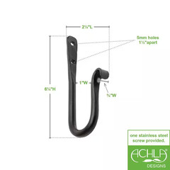 Set of 3 Multi Purpose J-Hook Iron Brackets, 6 In. Long, Black Powder Coat Finis