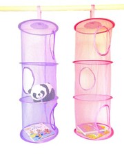 Hanging Mesh Space Saver Bags Organizer 3 Compartments Toy Storage Basket 2 PCS