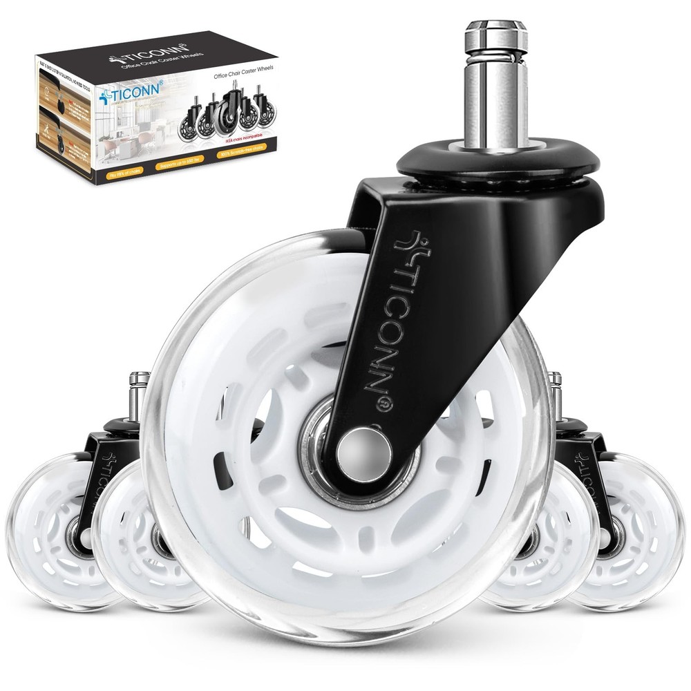 5 PCS Office Chair Caster Wheels Universal Fit Hardwood Floor Carpet White