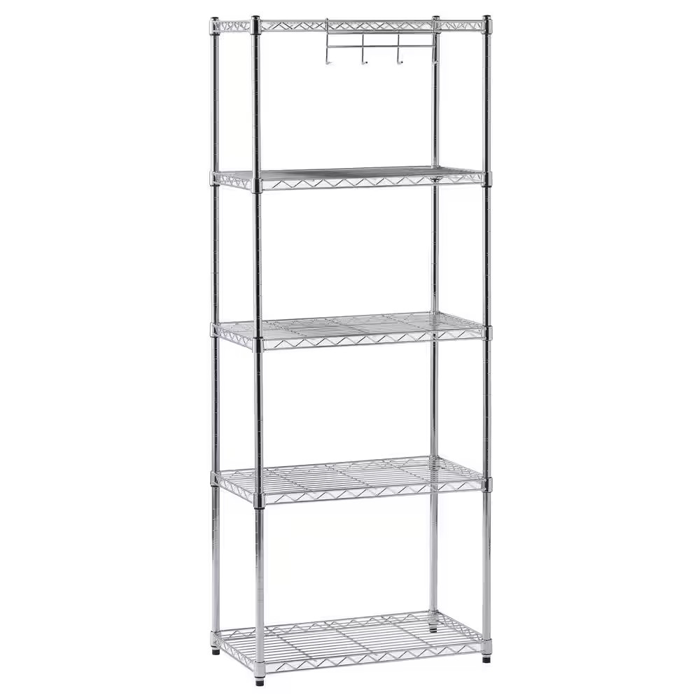 5-Tier Wire Metal Chrome Garage Storage Shelving Unit (24 In. W X 59 In. H X 14