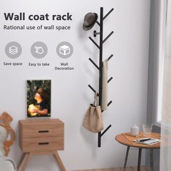 Space Saving Vertical Coat Rack, Wall Mount for Hats Bags Coats Living Room