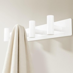 White Wall Mounted Coat Rack – 4 T-Shaped Hooks on 12.6″ Metal Rail for Coats…