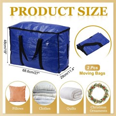 2Pcs Large Moving Bags 27 x 11.4 x 19″ Storage Totes Blue