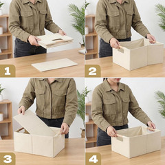 Beige Foldable Storage Cubes with Wooden Handles – 2 Pack Organizer Bins