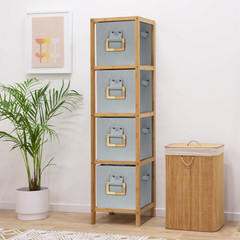 Stylish Collapsible Storage Cubes with Wood Handle – 4 Pack, Gray