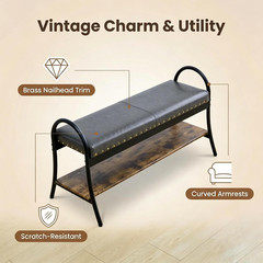 39.4” Shoe Storage Bench, Entryway Bench with Curved Armrests | Faux Leather Pa