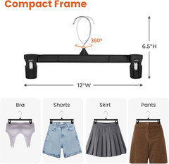 Black Pants Hangers 50 Pack, 12 Inch Skirt Hangers with Non-Slip Big Clips and 3