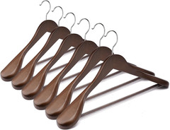 Walnut Suit Hangers 6 Pack – Heavy Duty Non-Slip Wooden Coat & Pants Holders