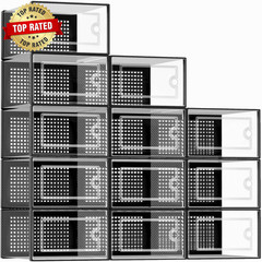 X-Large Shoe Storage Boxes Organizers Clear Plastic Stackable 12 Pack, Shoe Rack