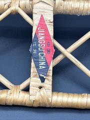 VTG 70s Rattan Wicker Wall Coat Rack 4 Hooks Diamond Lattice Jiangsu China Boho