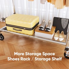 HOKEEPER 450lbs Heavy Duty Double Rails Clothes Rack with Shelves Wheels Silver