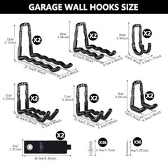Super Heavy Duty Garage Hooks 14 Pack, One-Piece Construction Garage Wall Hoo…