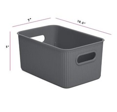 Superio Grey Ribbed Storage Bin with Lid, Plastic (22L, 15L, 5L) -Set of 3
