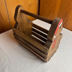 Vintage Wooden Teddy Bear Basket Christmas Storage Caddy Rustic Holiday Decor