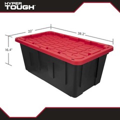 (Pack of 2) NEW Hyper Tough 40 Gal XL Storage Bin Snap Lid Heavy Duty Black/Red