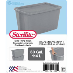 Sterilite 30 Gallon Plastic Storage Tote Bin with Snap-On Lid Gray, 2 Pack