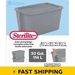Sterilite 30 Gallon Storage Bin with Snap-On Lid – Gray