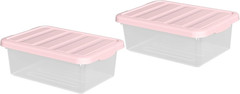 Set of 2 Clear Storage Bins with Pink Lids – 14 Quart Organizers for Home & Offi