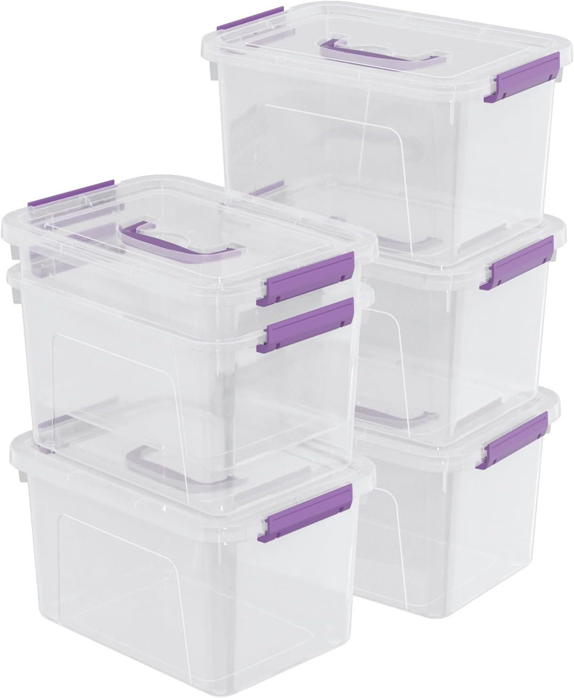 6 Pack 6 Quart Clear Storage Boxes with Lids for Home Organization